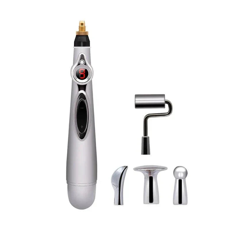 Electric Shock Wand e-stim acupuncture pen with adjustable intensity and four interchangeable stimulation heads
