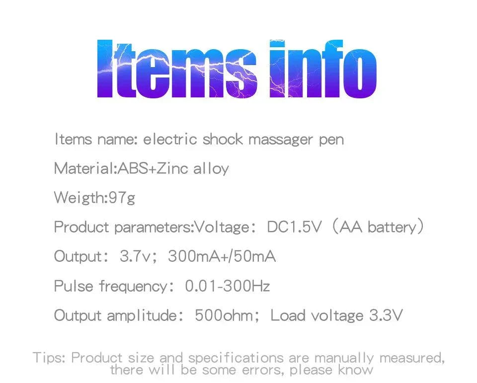 Electric Shock Wand e-stim pen for body and erogenous zone stimulation with adjustable intensity and interchangeable heads