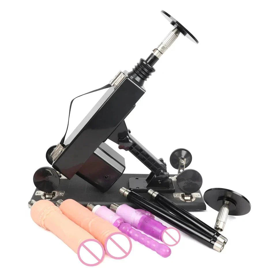 Automatic Sex Machine with adjustable thrust, remote and app control, multiple attachments and mounts for customizable pleasure