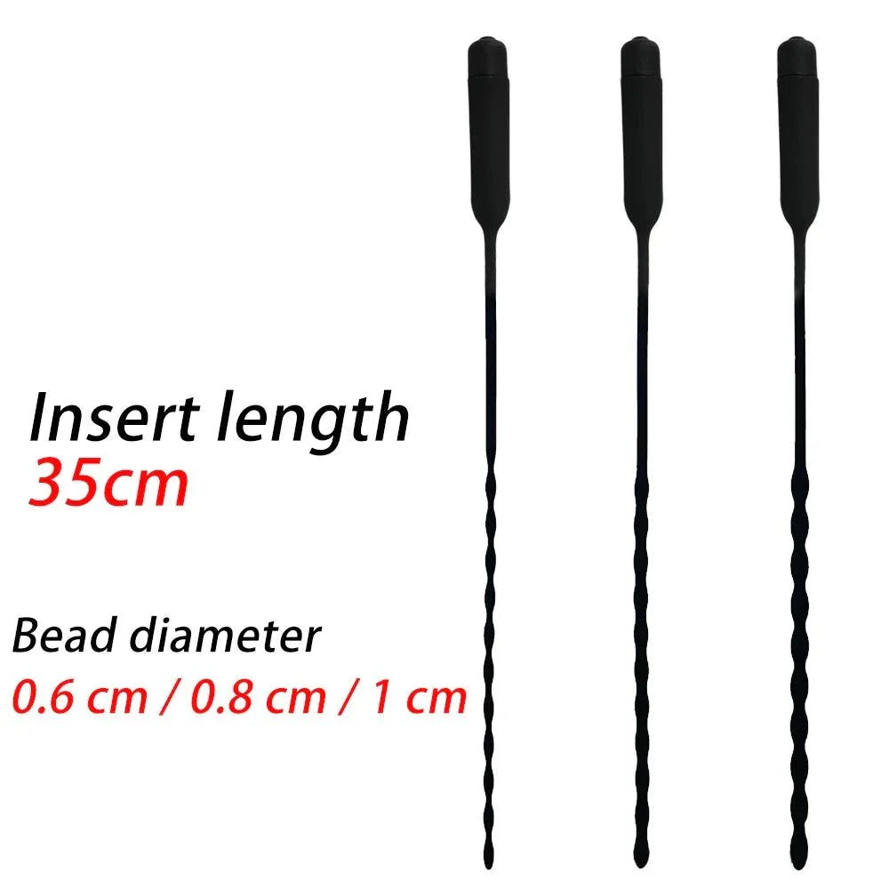 Urethral vibrator for men with 35cm length and multiple bead diameters in black design