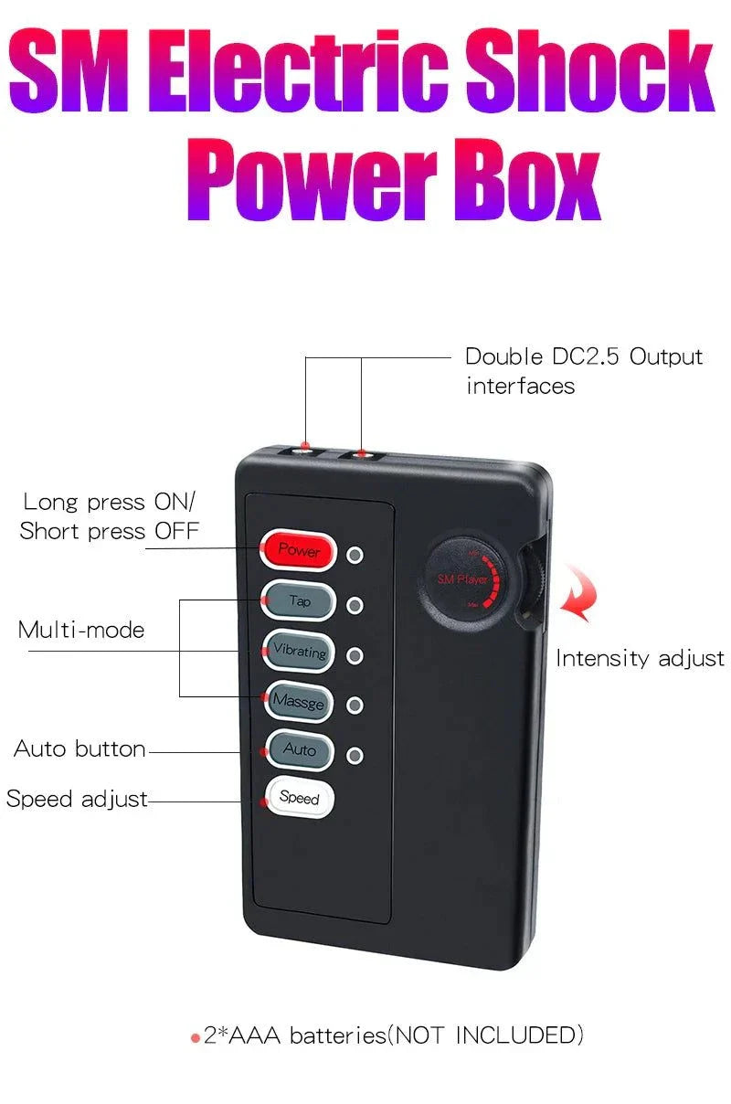 Electric shock penis plug power box with multi-mode control and intensity adjustment