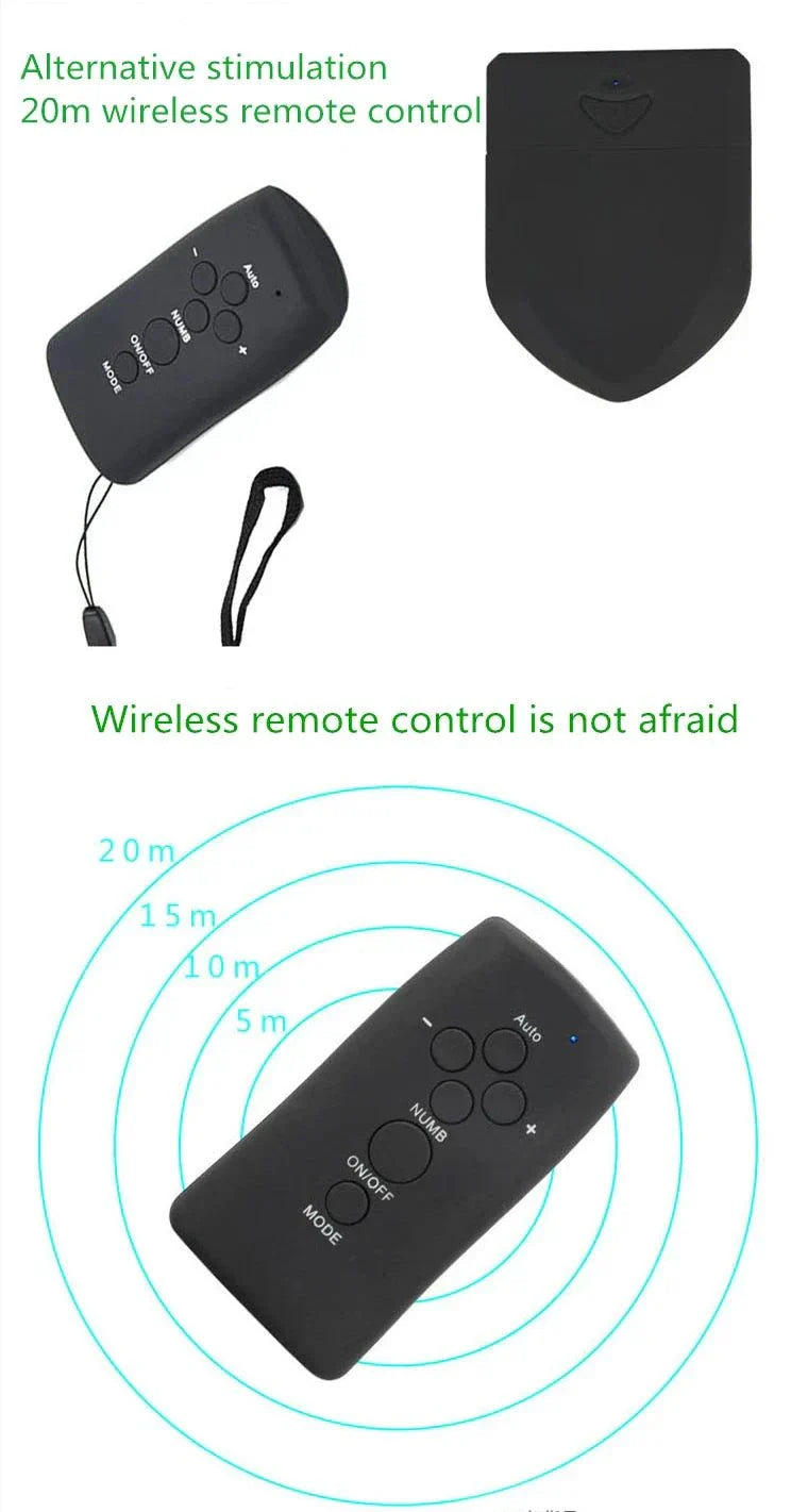 Wireless remote control for electric shock penis plug with 20m range and multiple function buttons