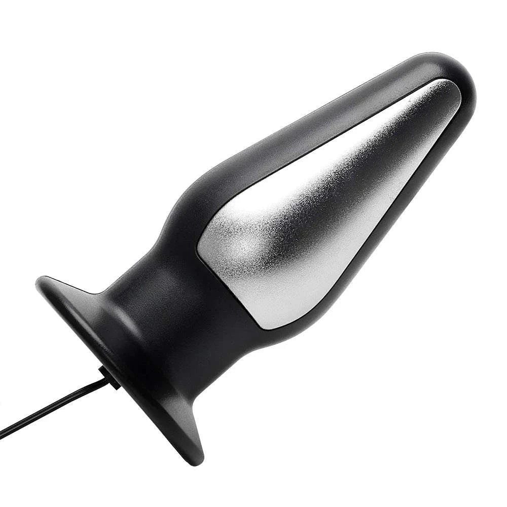 Wireless remote electric shock anal plug with black and silver design for BDSM and stimulation