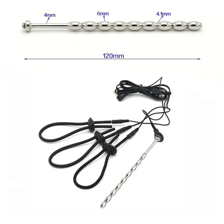 Varied Electro-Shock Penis Ring with electro-stim urethra and prostate electrodes and adjustable cock rings for intense sensation