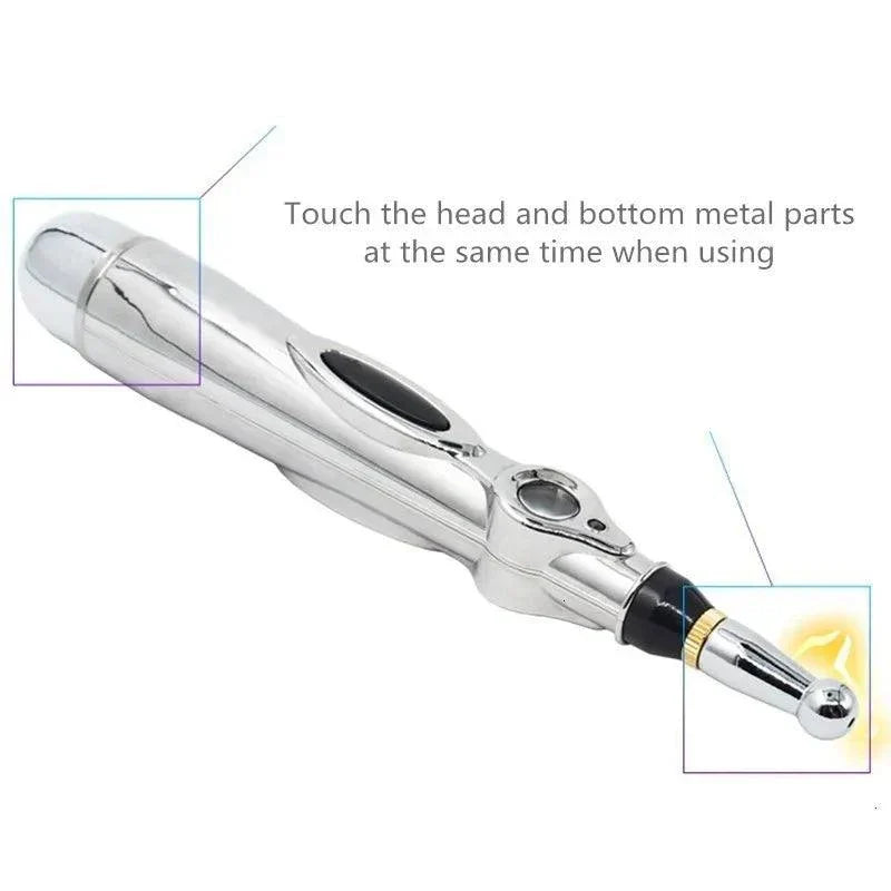 Electric Shock Wand silver e-stim acupuncture pen with metal tip for body stimulation