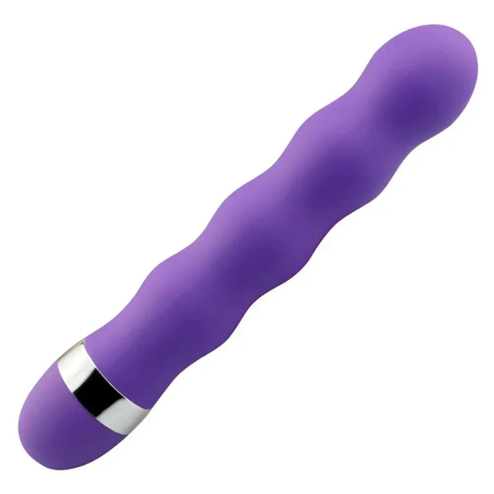 Purple ABS dildo vibrator with wavy texture and silver accent, hot sale modular G-spot and anal beads attachment kit