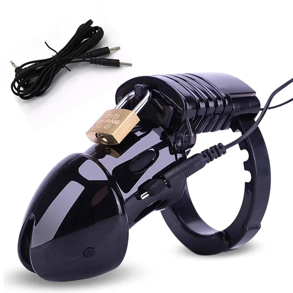 wireless remote electric shock male chastity cock cage ball stretcher with electro stimulation and lock