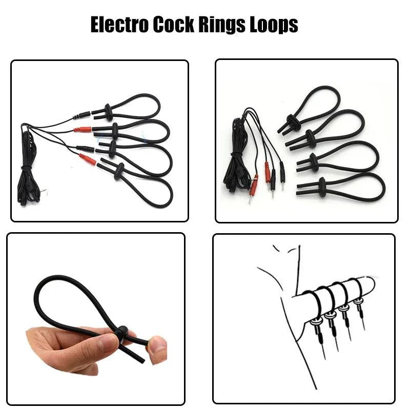Varied Electro-Shock Penis Ring set with multiple loops for electrostimulation and urethra play