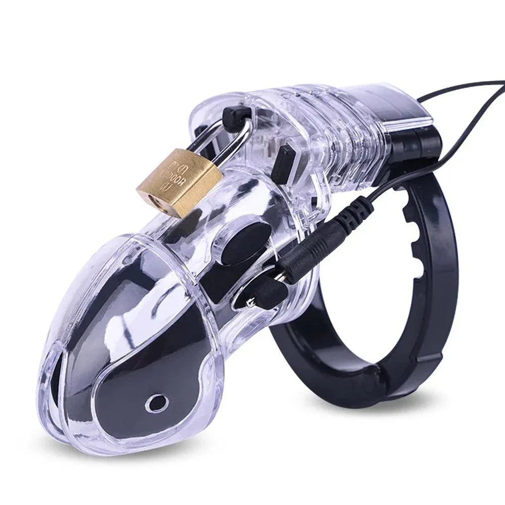 Wireless remote electric shock male chastity cage with ball stretcher and penis ring bdsm sex tool