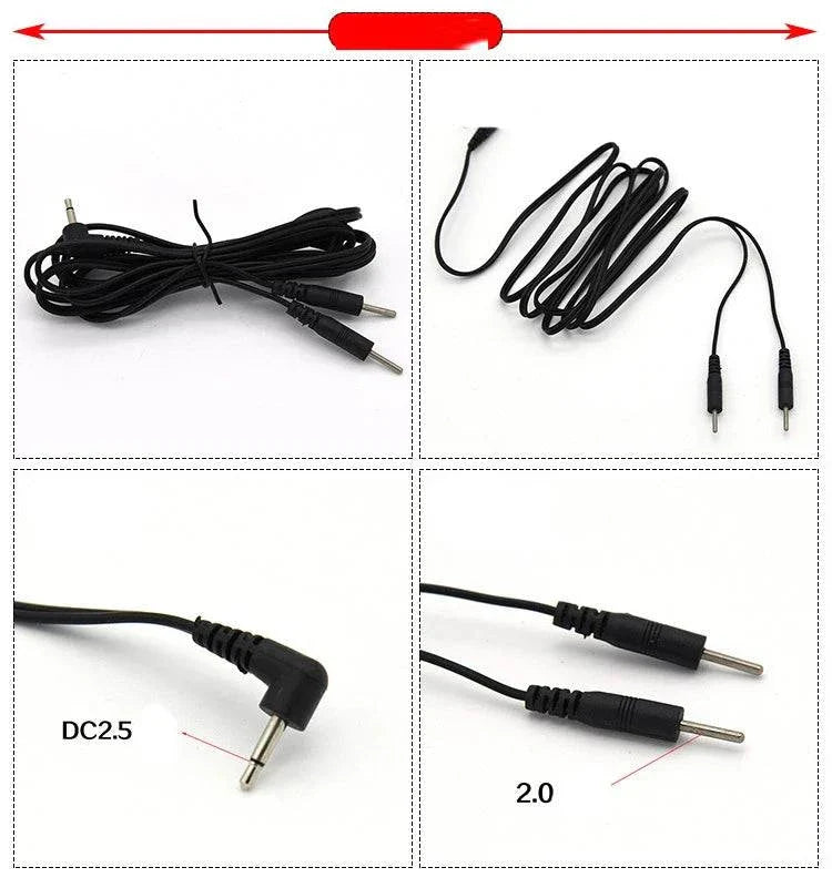 Varied Electro-Shock Penis Ring connecting cables and plugs for electro-stim play device