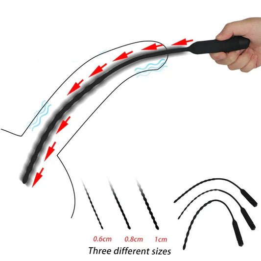 Urethral vibrator for men with 10 vibration modes, flexible 35cm penis plug in three sizes for safe urethral play
