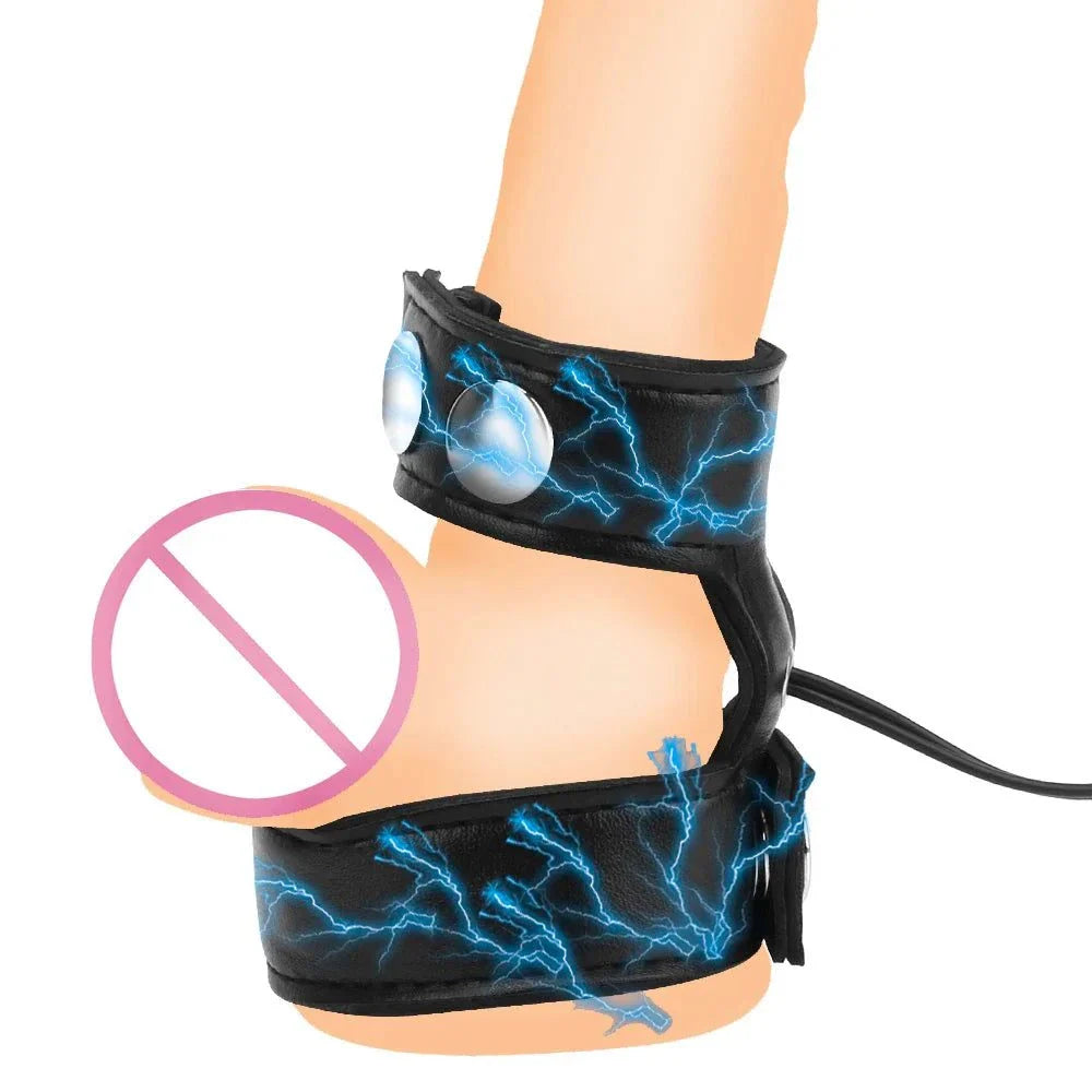 Varied Electro-Shock Penis Ring with adjustable electro-stim pulses for penis, prostate, and urethra stimulation