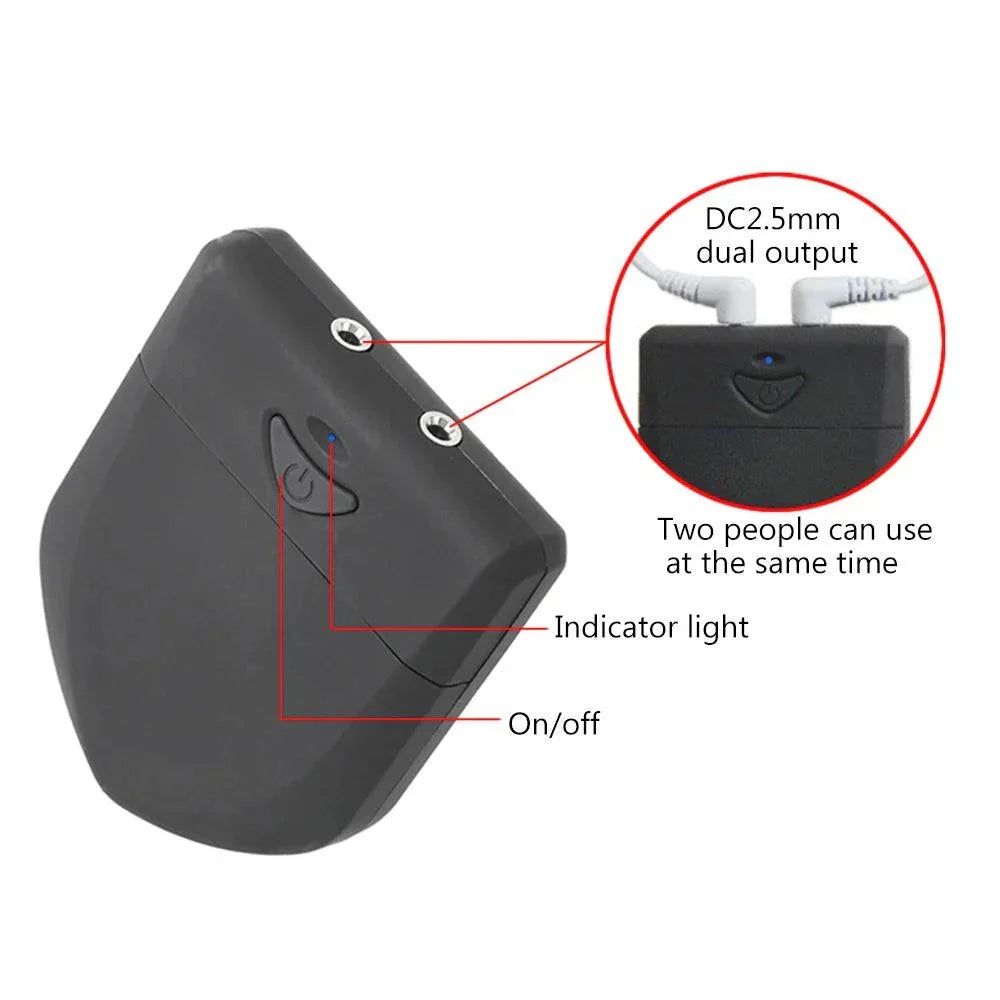 Electric shock penis plug controller with dual output, on/off button, and indicator light for dual use