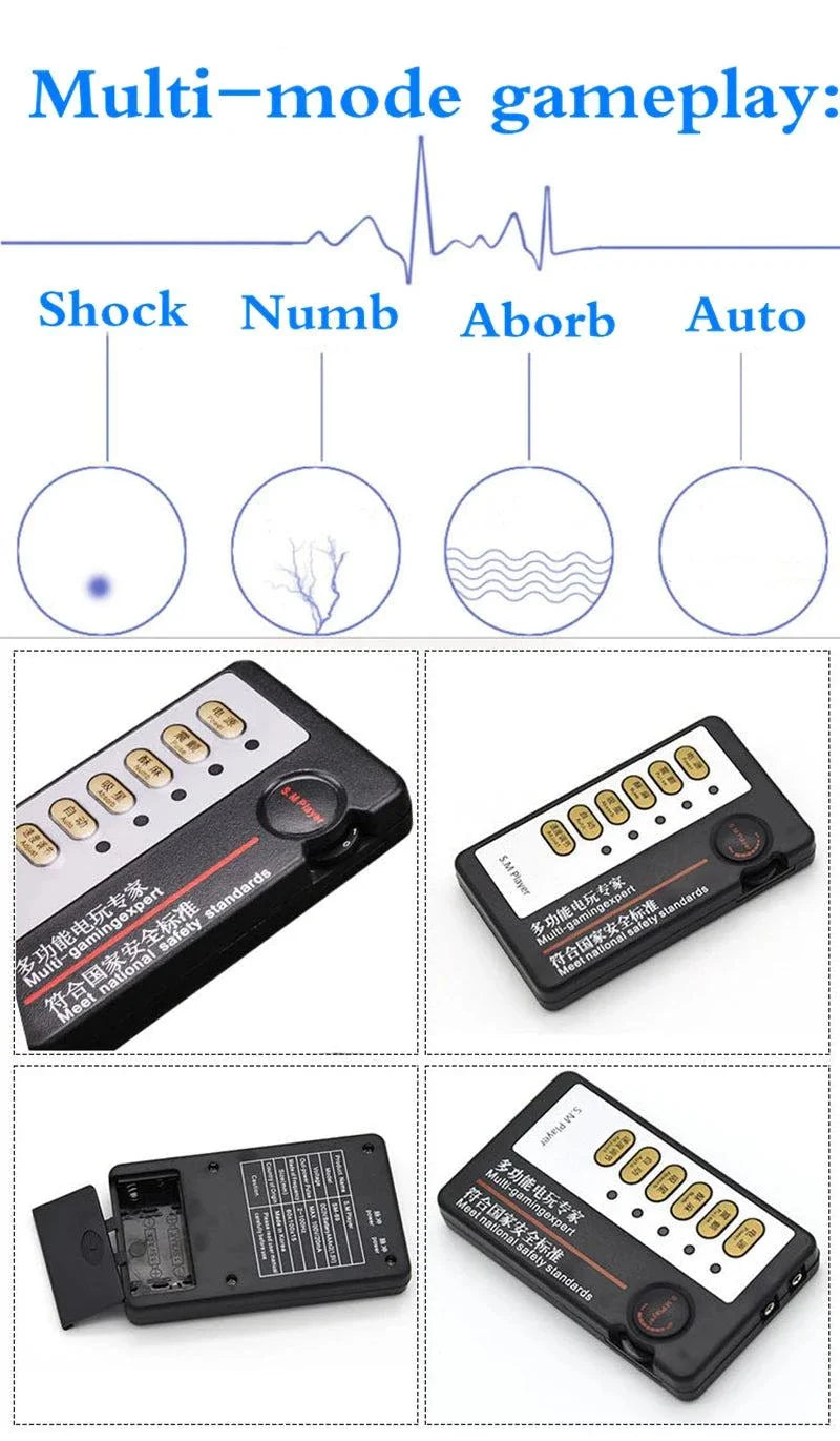 Varied Electro-Shock Penis Ring with multi-mode electro-stim controller for penis, prostate, and urethra stimulation