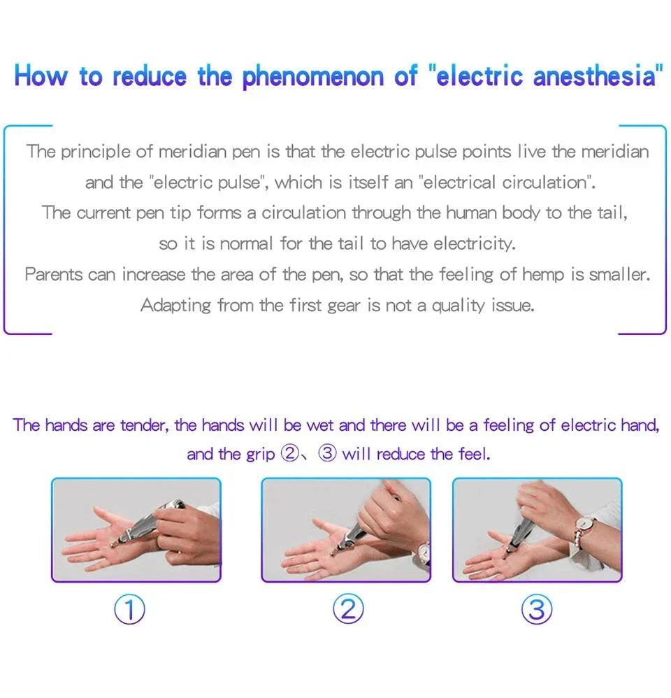 Electric Shock Wand e-stim acupuncture pen with adjustable intensity and interchangeable heads for body stimulation including penis, clitoral, anal, and nipples.
