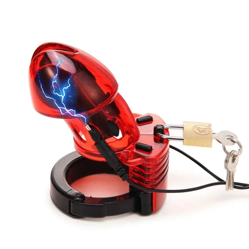 Wireless remote electric shock male chastity cock cage with ball stretcher and anal plug BDSM sex tool