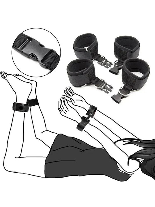 Adjustable nylon handcuff and collar bondage kit with durable restraints for couples' intimate play
