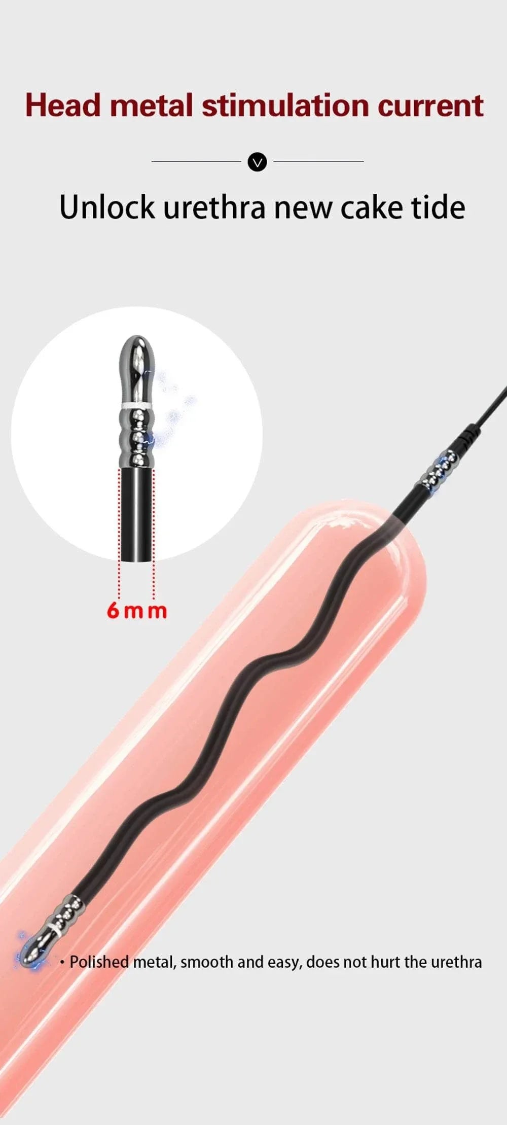 Electric Shock Stimulator anal plug and urethral sounding set with polished metal head for men's medical-grade E-stim pleasure