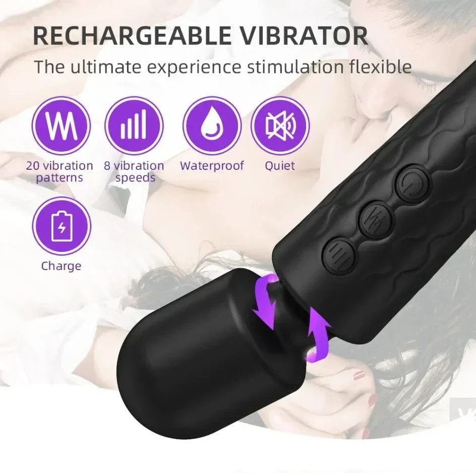 20-Speed Powerful AV Vibrator with multiple vibration modes, waterproof, rechargeable, and quiet design