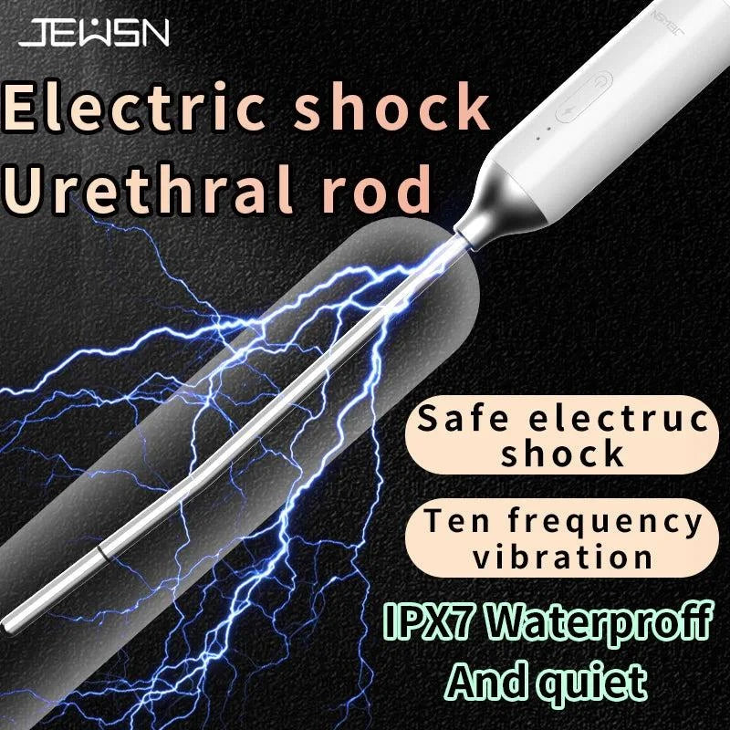 JEUSN Male Urethral Vibrator with electric shock rod, ten frequency vibration, and IPX7 waterproof design