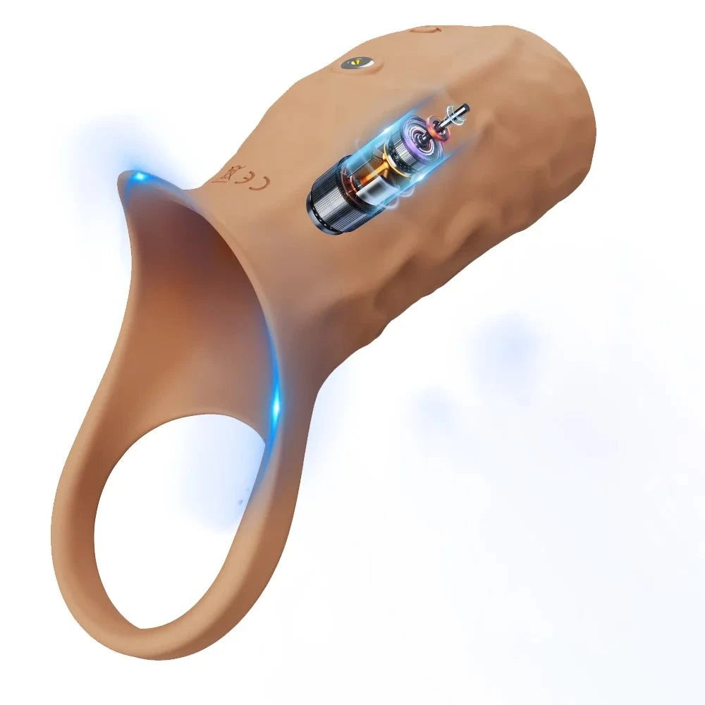 Vibrator penis sleeve and cock ring ejaculation extender with integrated vibrator for G-spot and testicle stimulation.