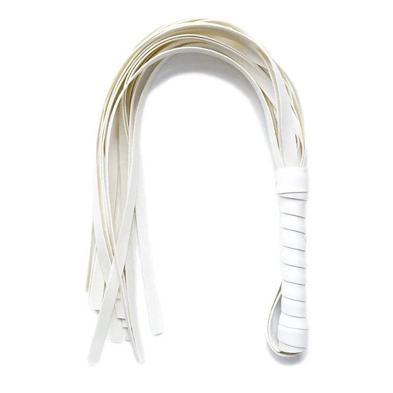 white leather flogger whip for sensory play and bondage set