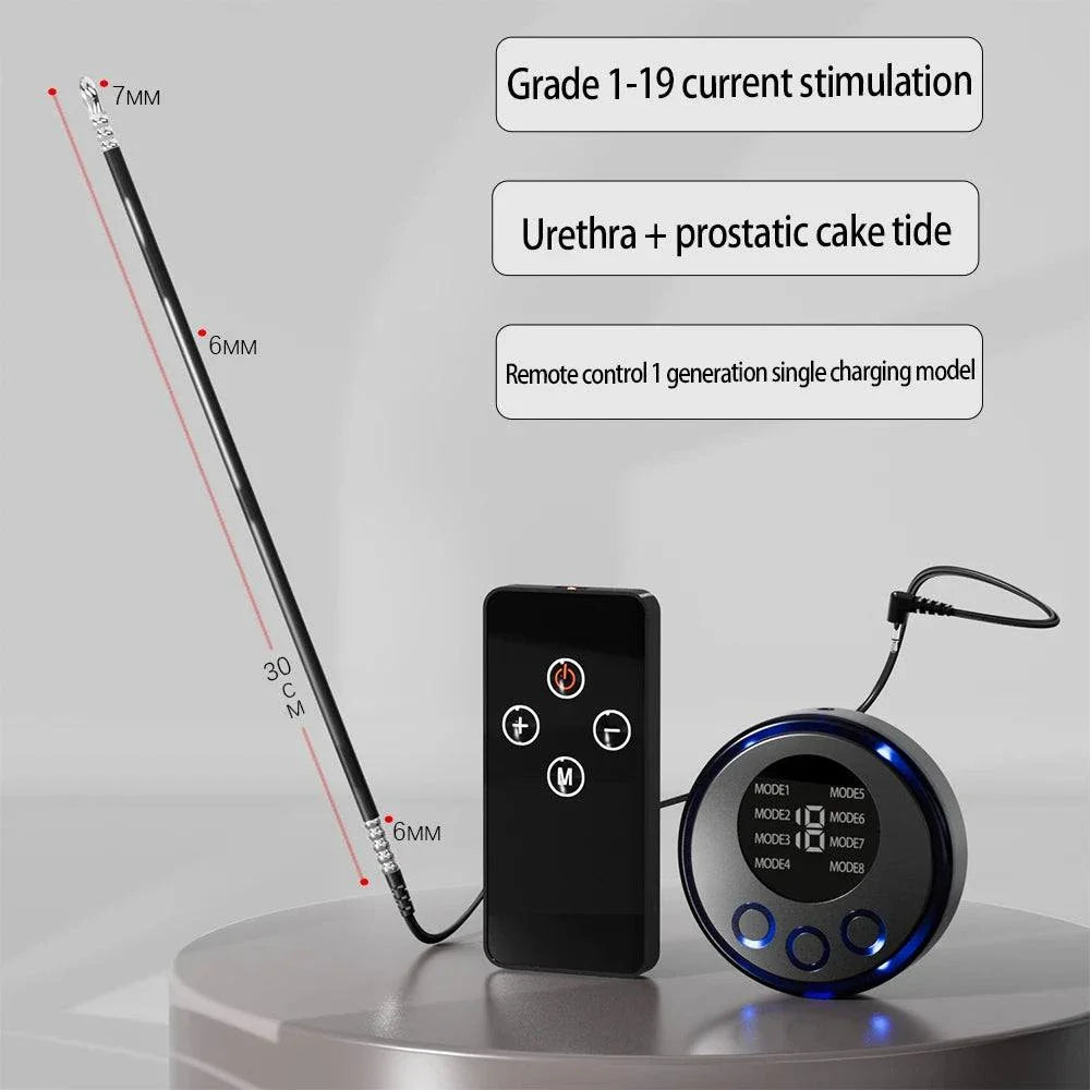 Electric shock stimulator anal plug and urethral sounding set with remote control and multiple stimulation modes for men