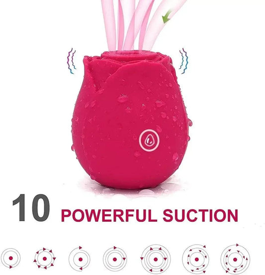 Rose-shape sucking vibrator with powerful suction and oral licking sensation for clitoral and nipple stimulation