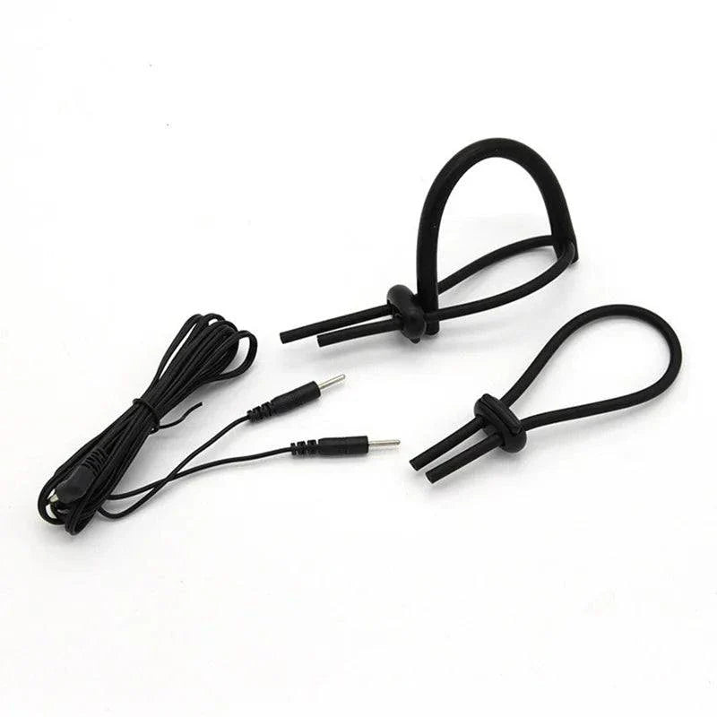 Varied Electro-Shock Penis Ring with electro-stim connectors for prostate and urethra stimulation