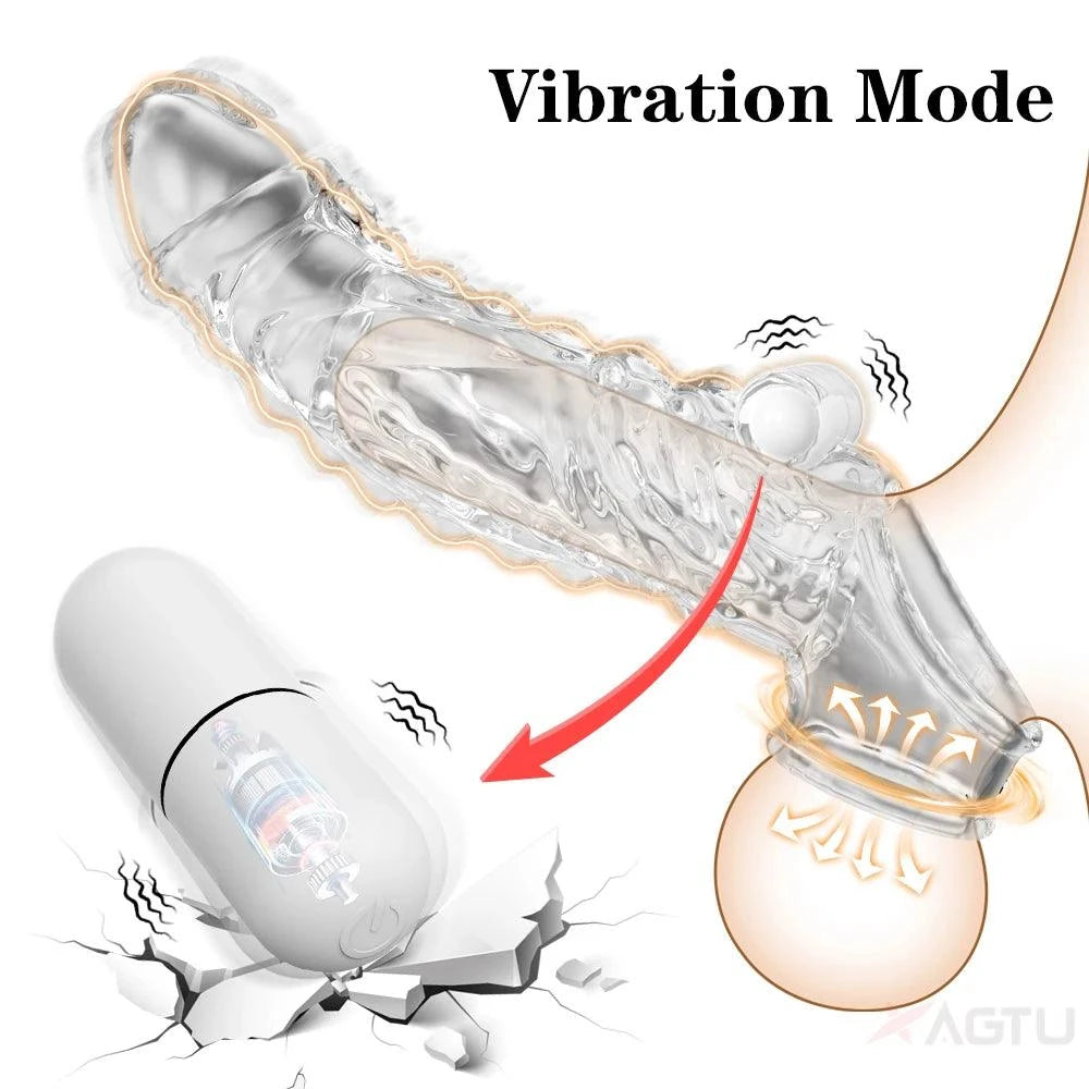 Reusable Penis Enlargement Vibrator Sleeve — Stretchable Extender & Delay Ring for Men
