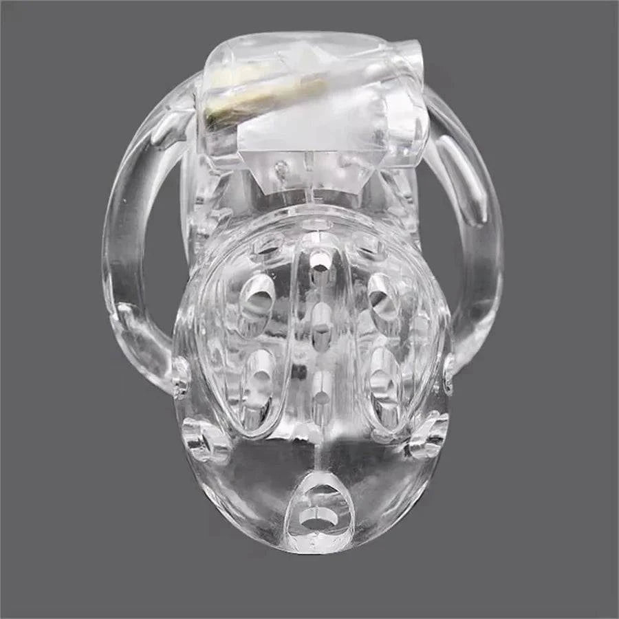 Transparent electric shock plastic cage chastity device for male restraint and electrostimulation play