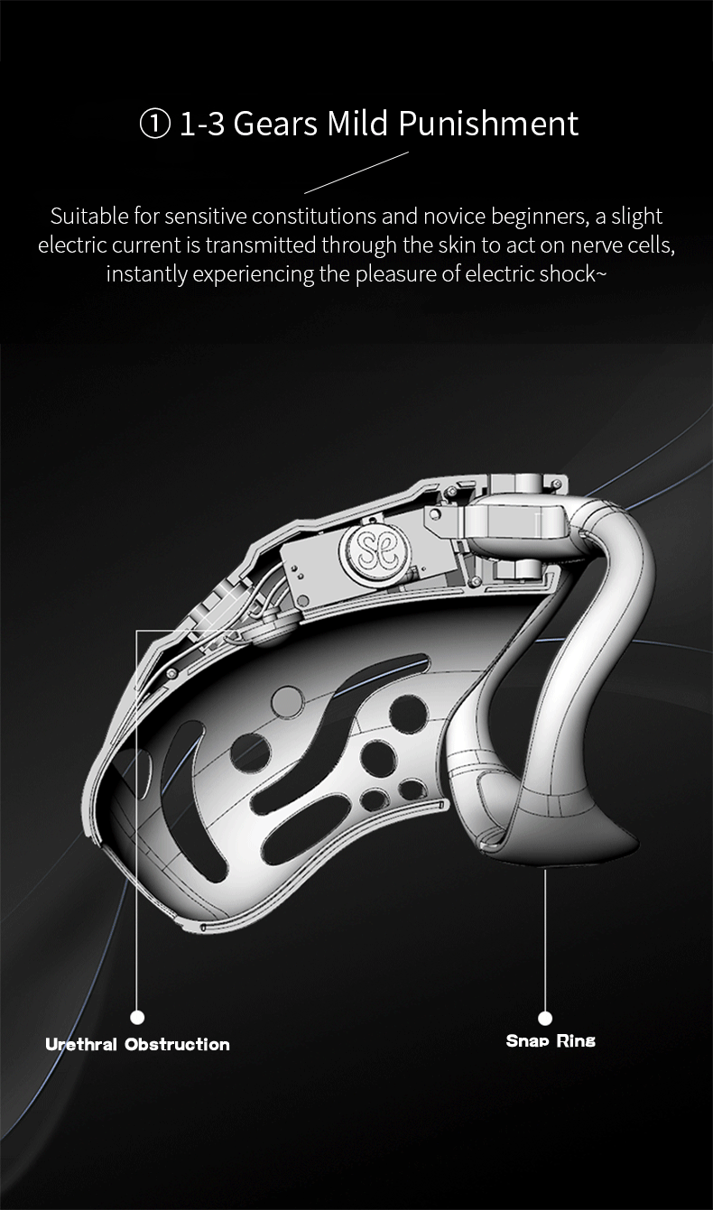 Wireless remote control electric shock male chastity cage with urethral lock and snap rings for mild punishment