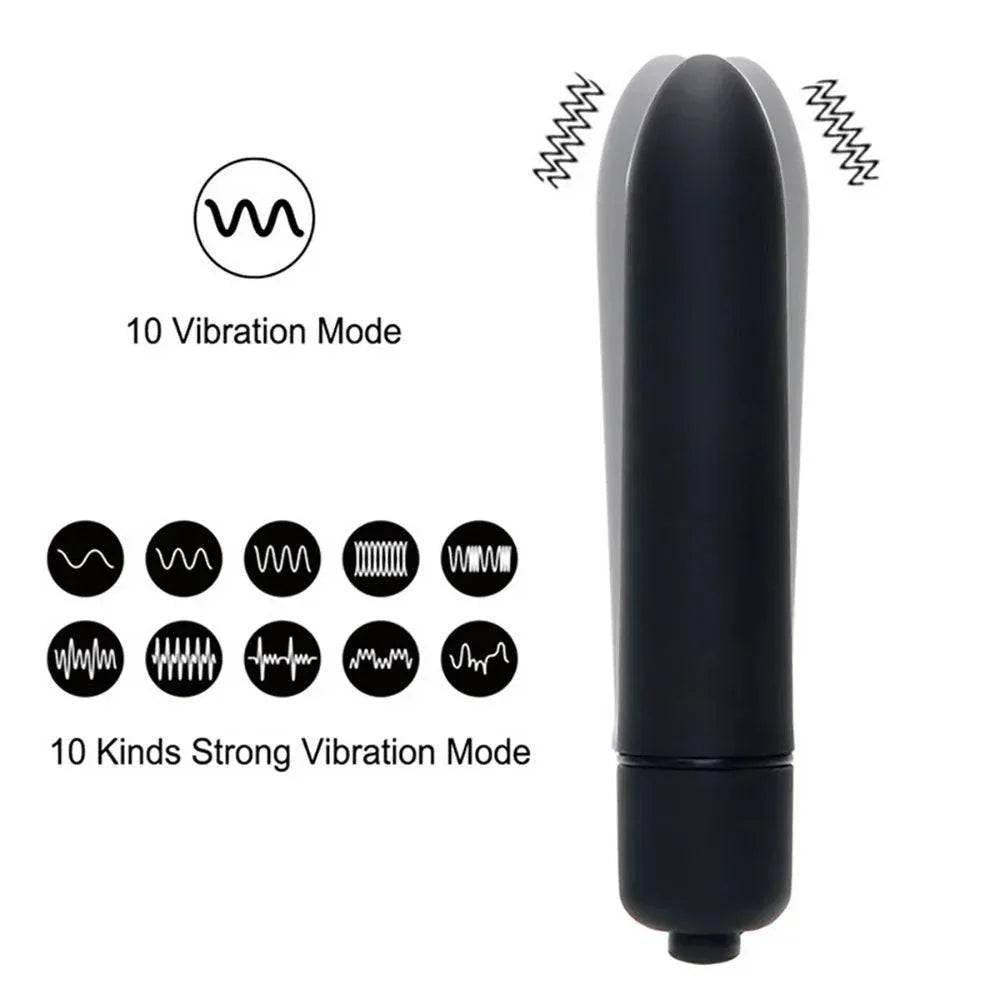 black vibrator with 10 vibration modes and strong vibration patterns display