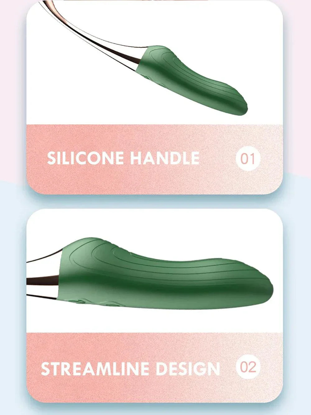 High-frequency G-spot vibrator with silicone handle and streamlined design for multi-zone stimulation
