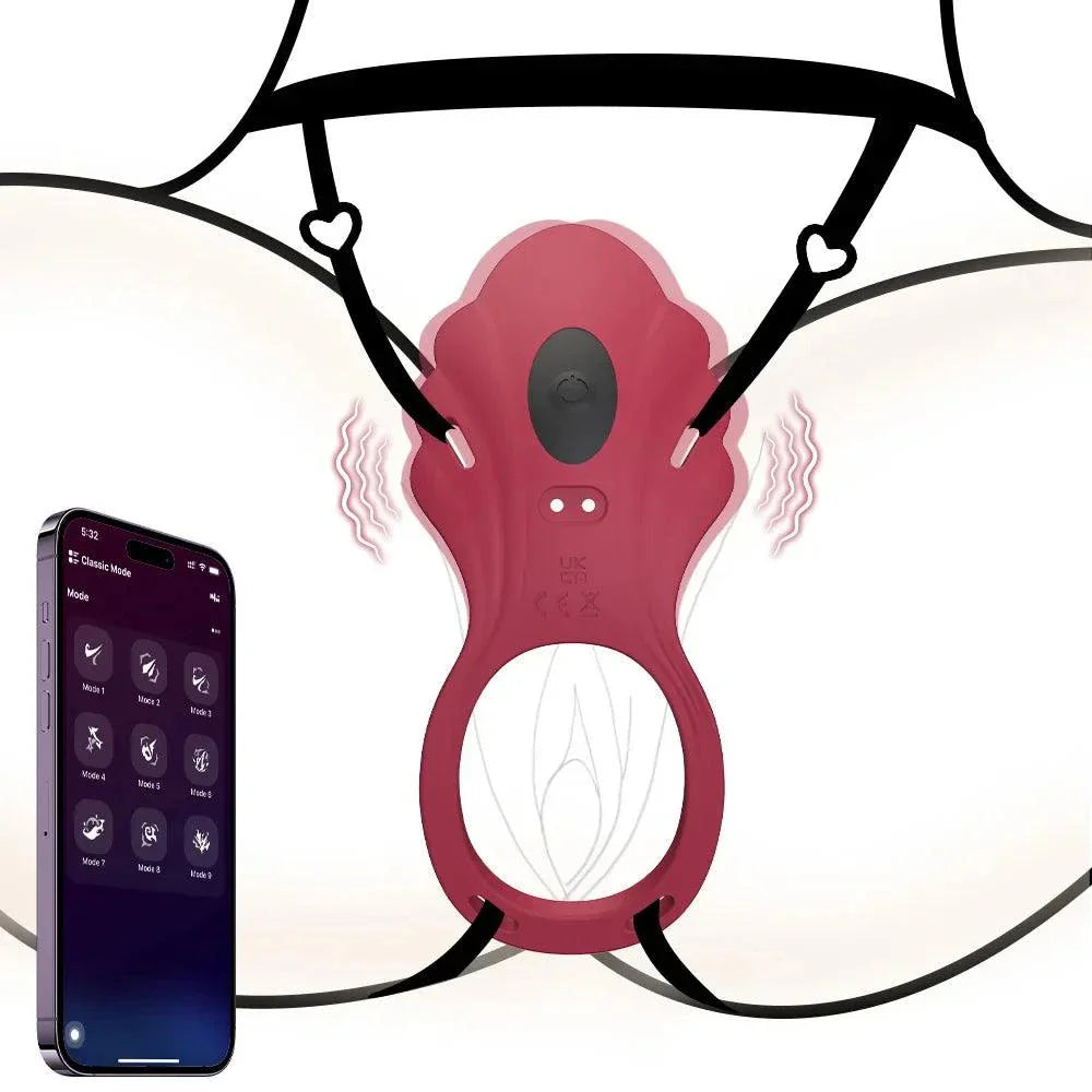Wireless app wearable panty vibrator with clitoral stimulator and penis ring set controlled by smartphone app