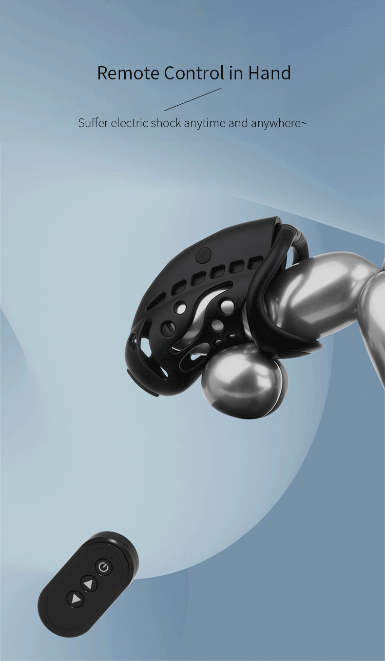 Wireless remote control electric shock male chastity cage with urethral lock and remote device in hand