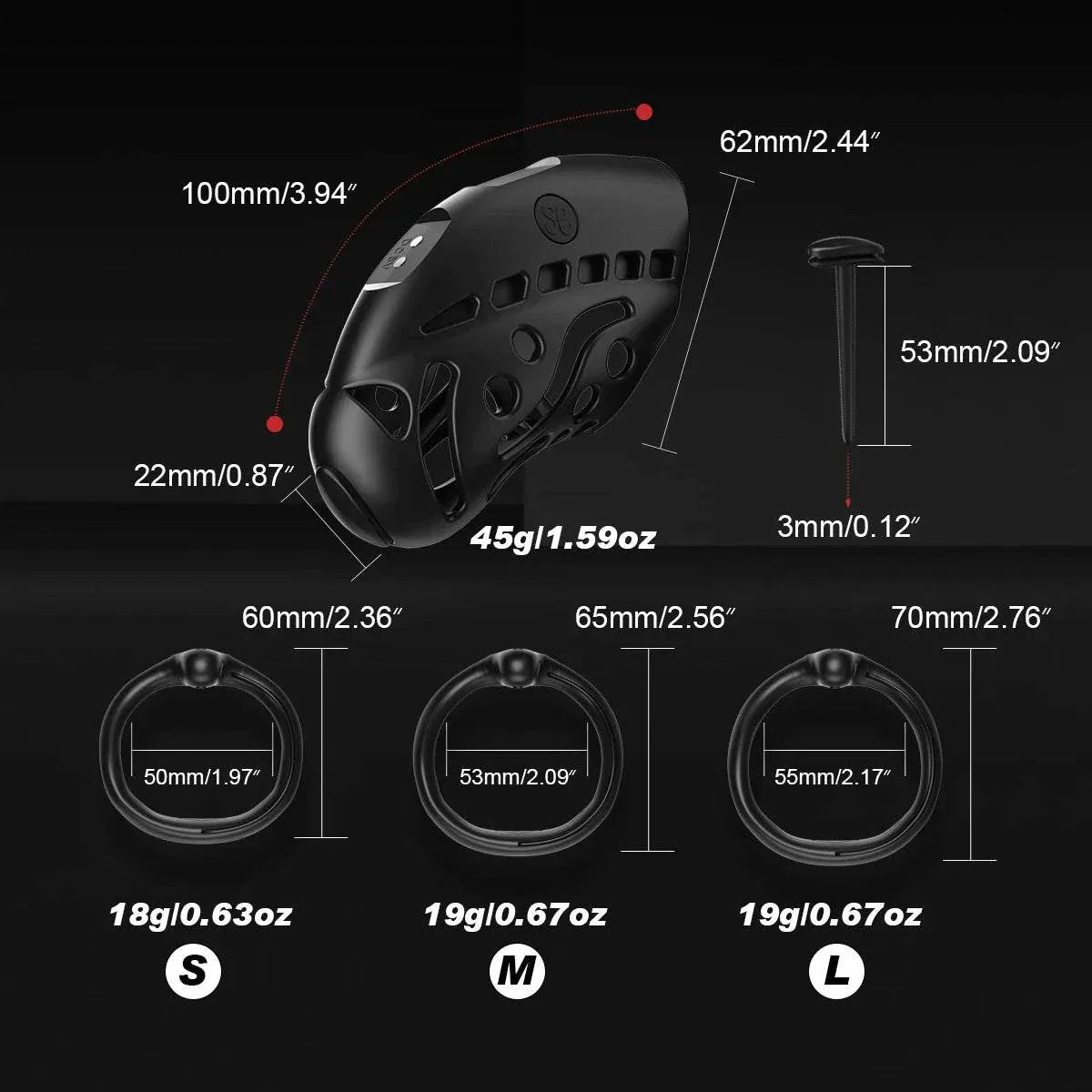 Wireless remote control electric shock male chastity cage with urethral lock and adjustable size rings