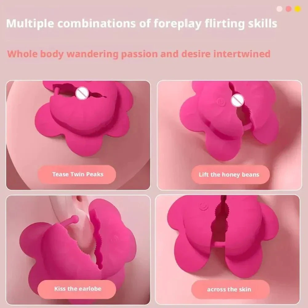 Rose-shaped adjustable nipple clamps vibrator with remote control for women, featuring 10 vibration modes and waterproof design