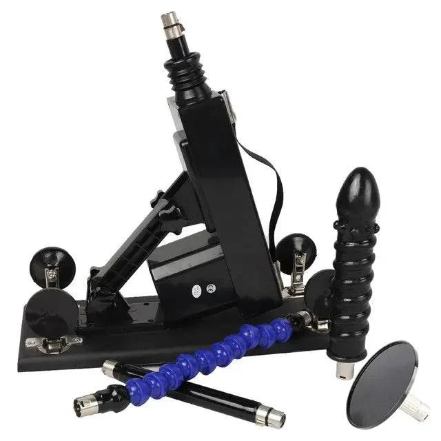 Automatic sex machine with adjustable thrust, remote and app control, multiple attachments for personalized pleasure
