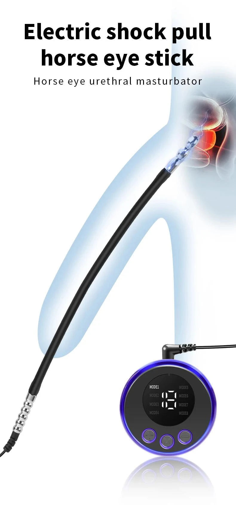 Dilatador uretral de silicona con descarga eléctrica — Tapón para el pene con forma de ojo de caballo