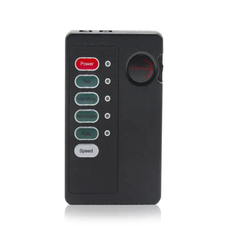 Black remote control device for the Electro Shock Conductive Cock Ring with power and mode buttons