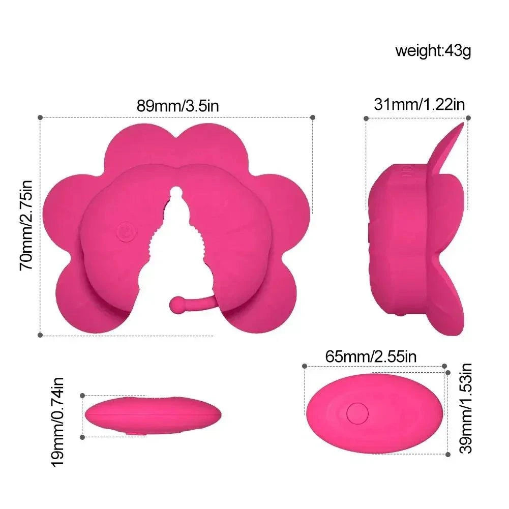 Rose Nipple Clamps Vibrator in pink with adjustable fit and remote control, 10 vibration modes, waterproof and rechargeable design.