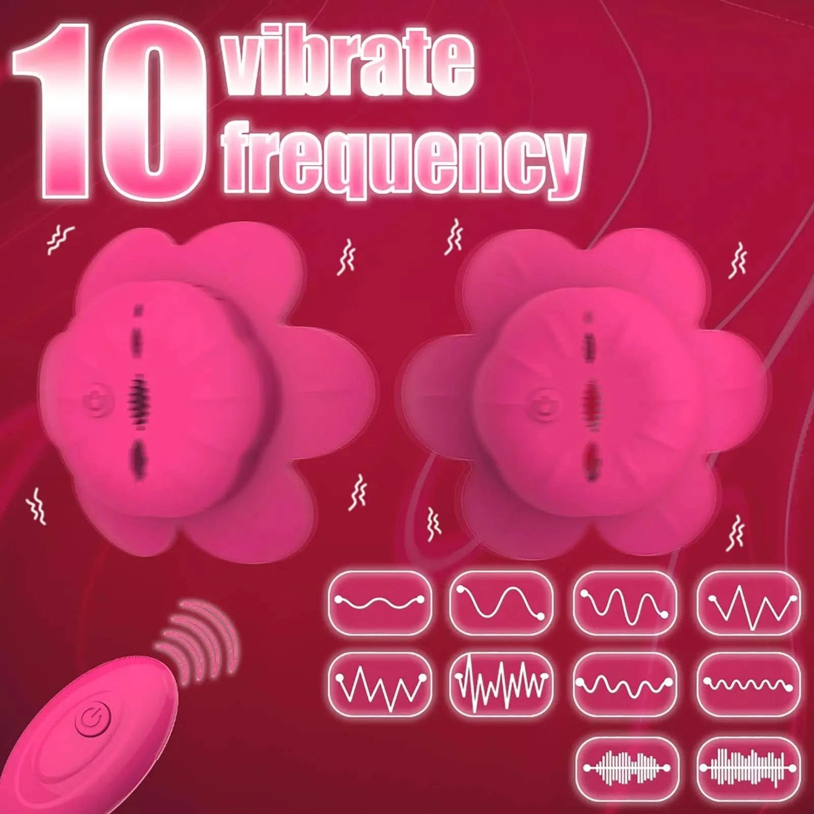 Rose-shaped adjustable nipple clamps vibrator with remote control and 10 vibration modes for women