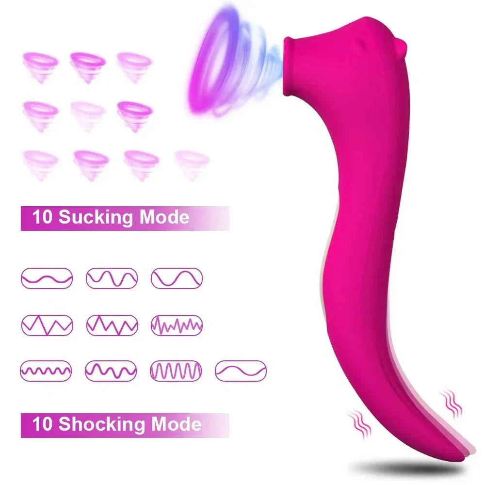 Powerful clitoris sucking vibrator with 10 suction and 10 shock modes in pink ergonomic design