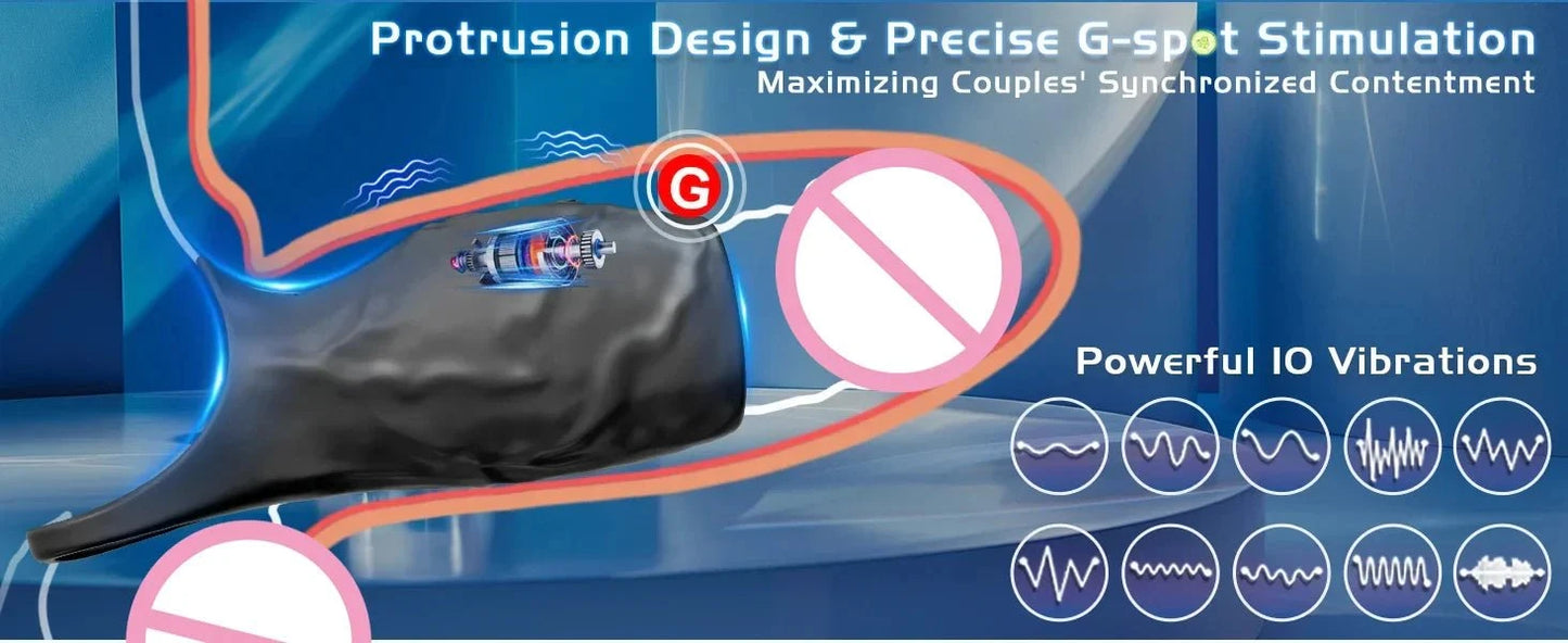 Vibrator penis sleeve with G-spot stimulation and 10 vibration modes for couples