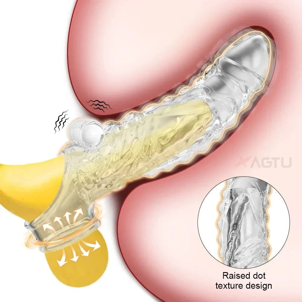 Reusable Penis Enlargement Vibrator Sleeve — Stretchable Extender & Delay Ring for Men