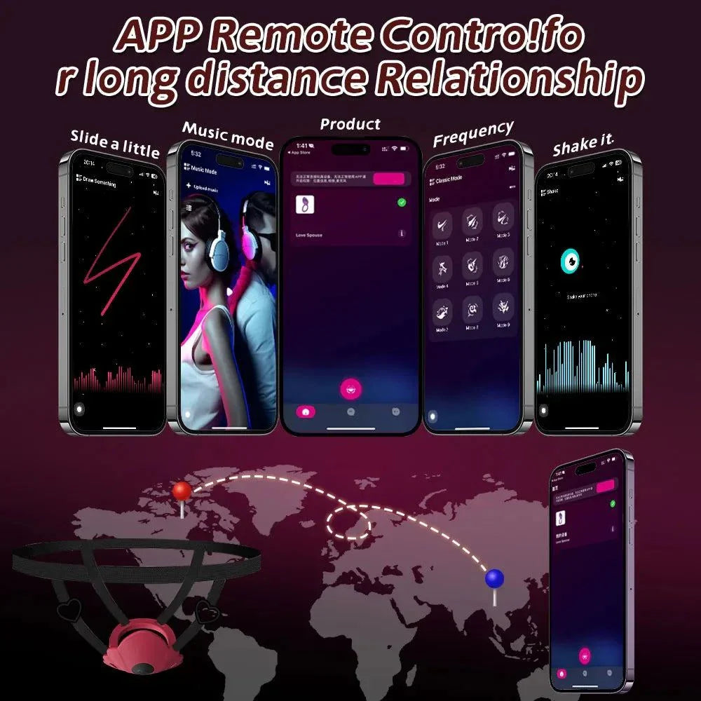Wireless app wearable panty vibrator and penis ring set controlled via smartphone for long distance intimacy