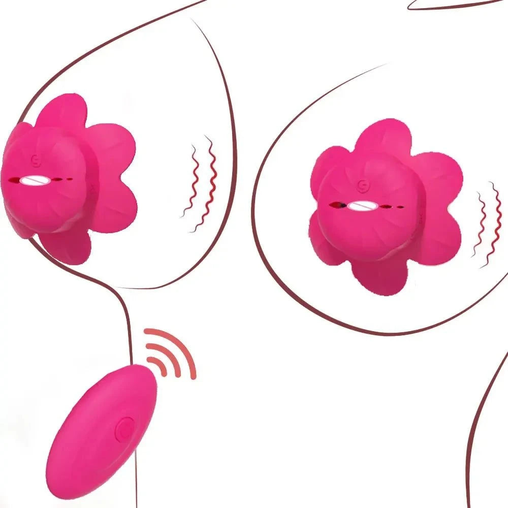 Rose-shaped adjustable nipple clamps vibrator with remote control for women, featuring 10 vibration modes and waterproof design.