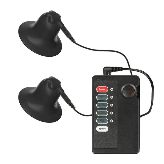 Electric shock nipple clamps with control unit for breast and body stimulation set