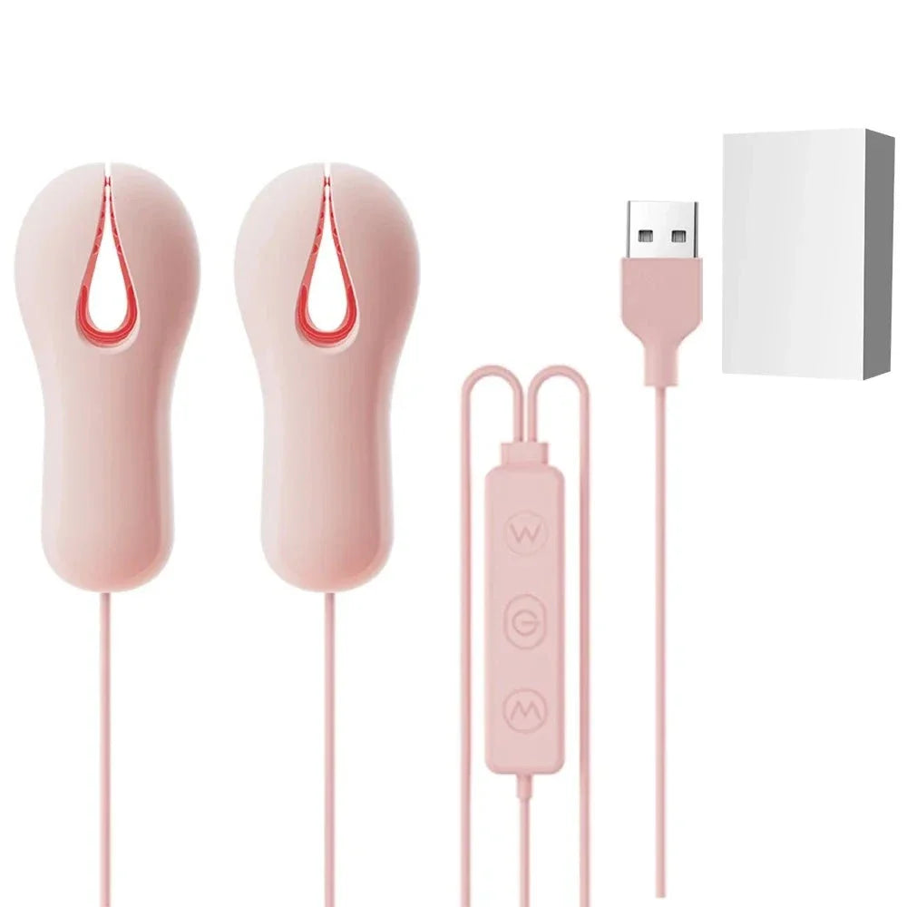 Enhancer nipple stimulator breast massage clamp vibrator with USB charging and remote control in pink